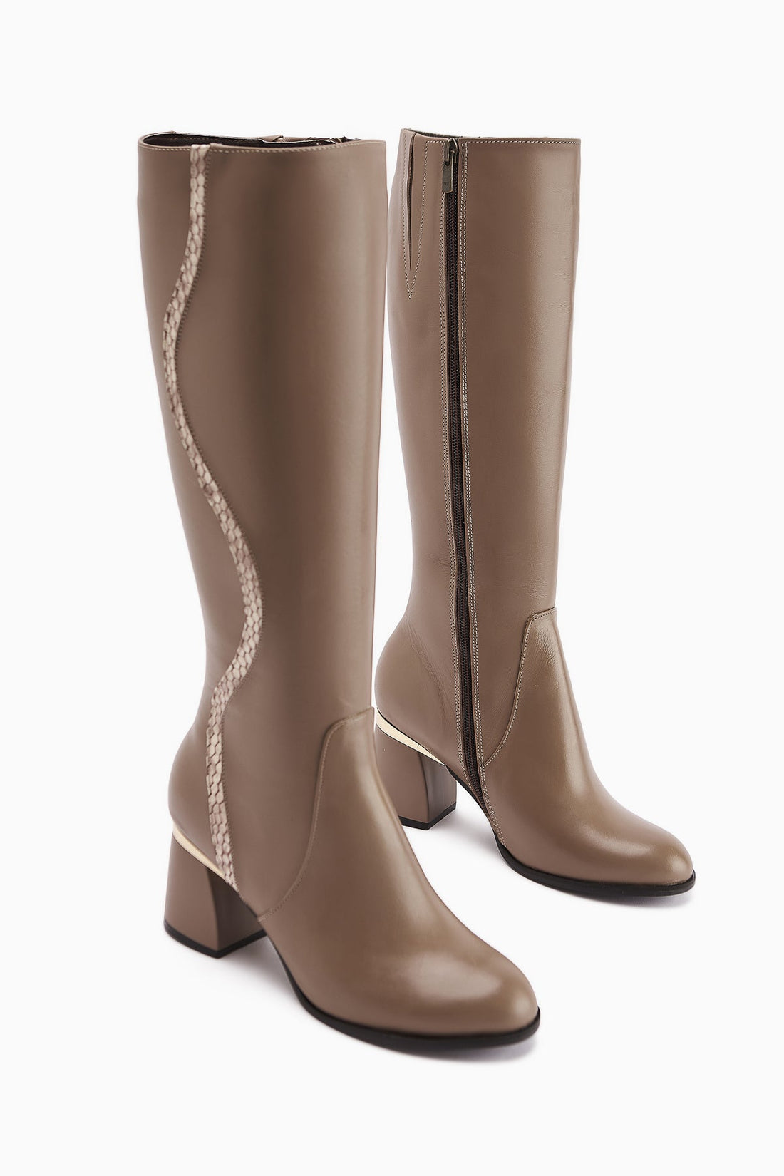 Kaylin Genuine Leather Mink Snake Print Detailed Women's Heeled Boots