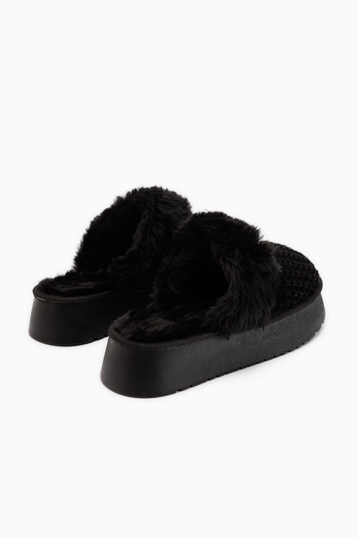 Mariza Black Plush Knitted Thick Sole Women’s Slippers