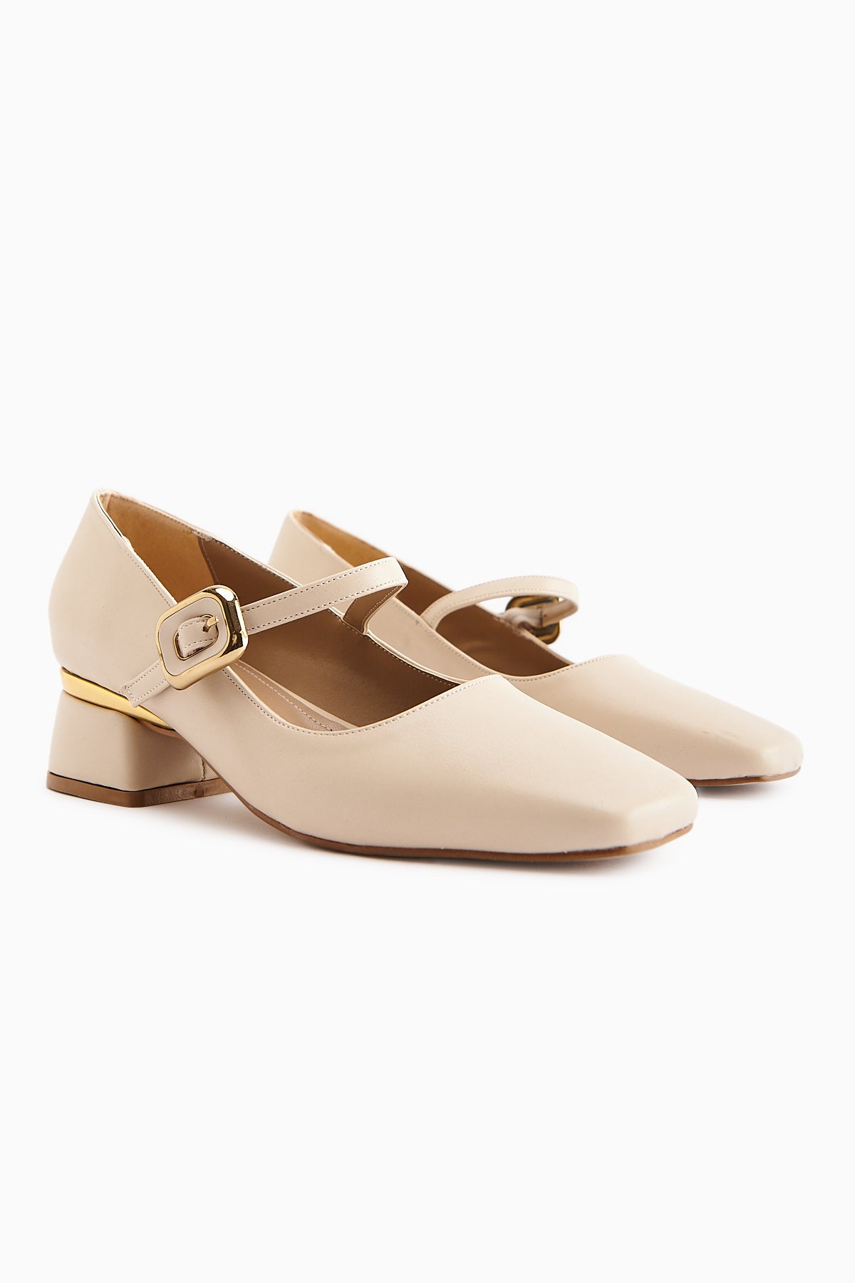 Abby Beige Square Toe Buckle Detailed Women’s Daily Shoes