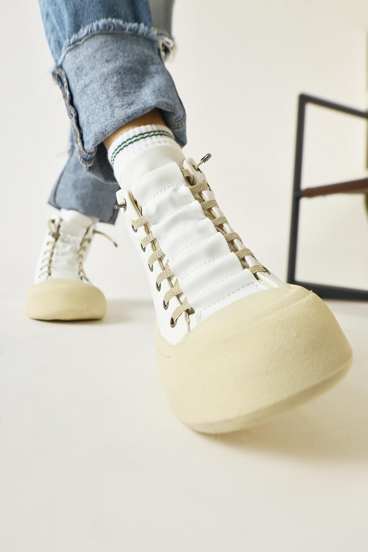 Celinn – White Elastic Lace-Up Sport Boot (Women)