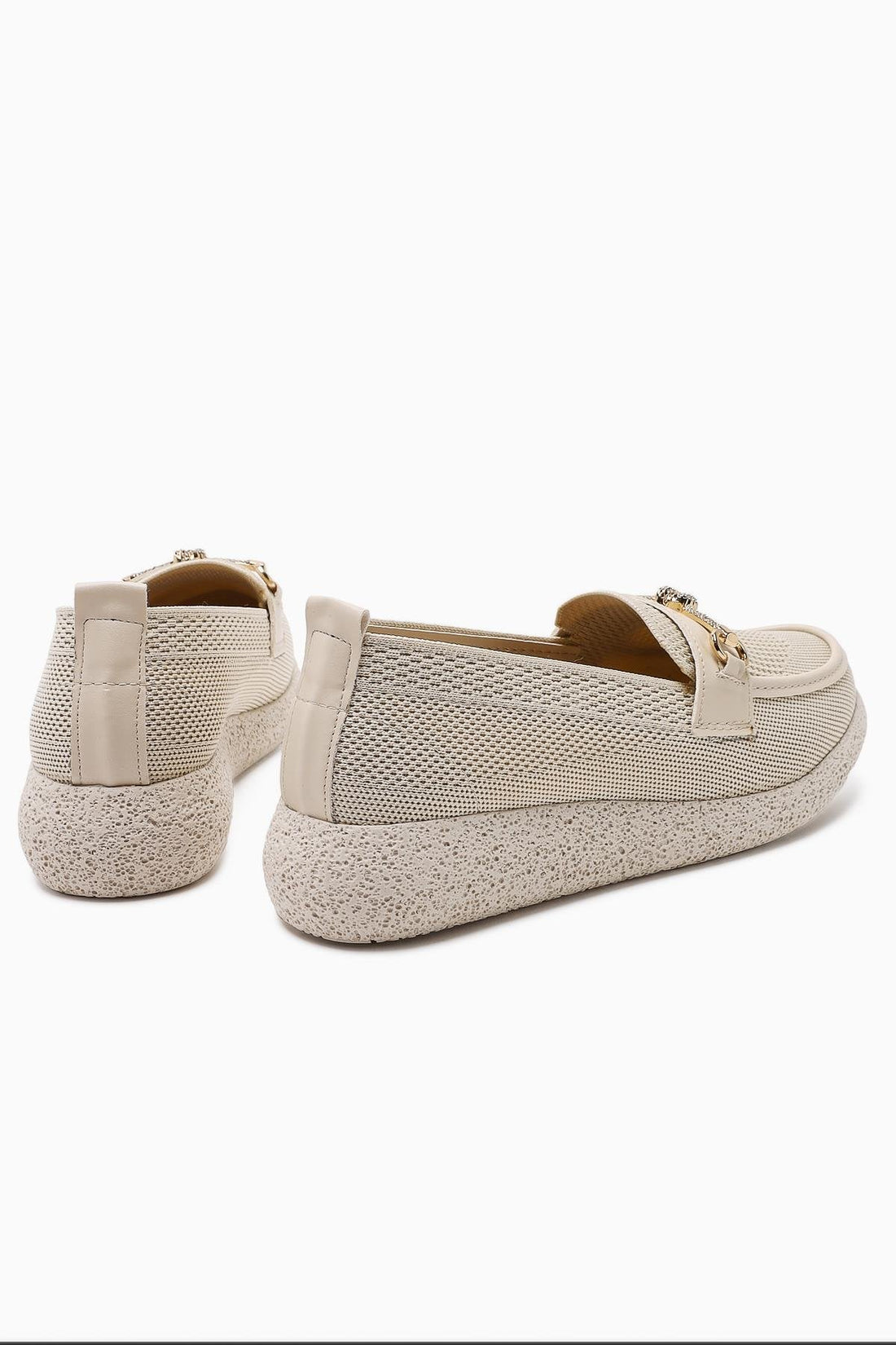 Alea Nude Woven Rhinestone Buckle Detail Casual Shoes