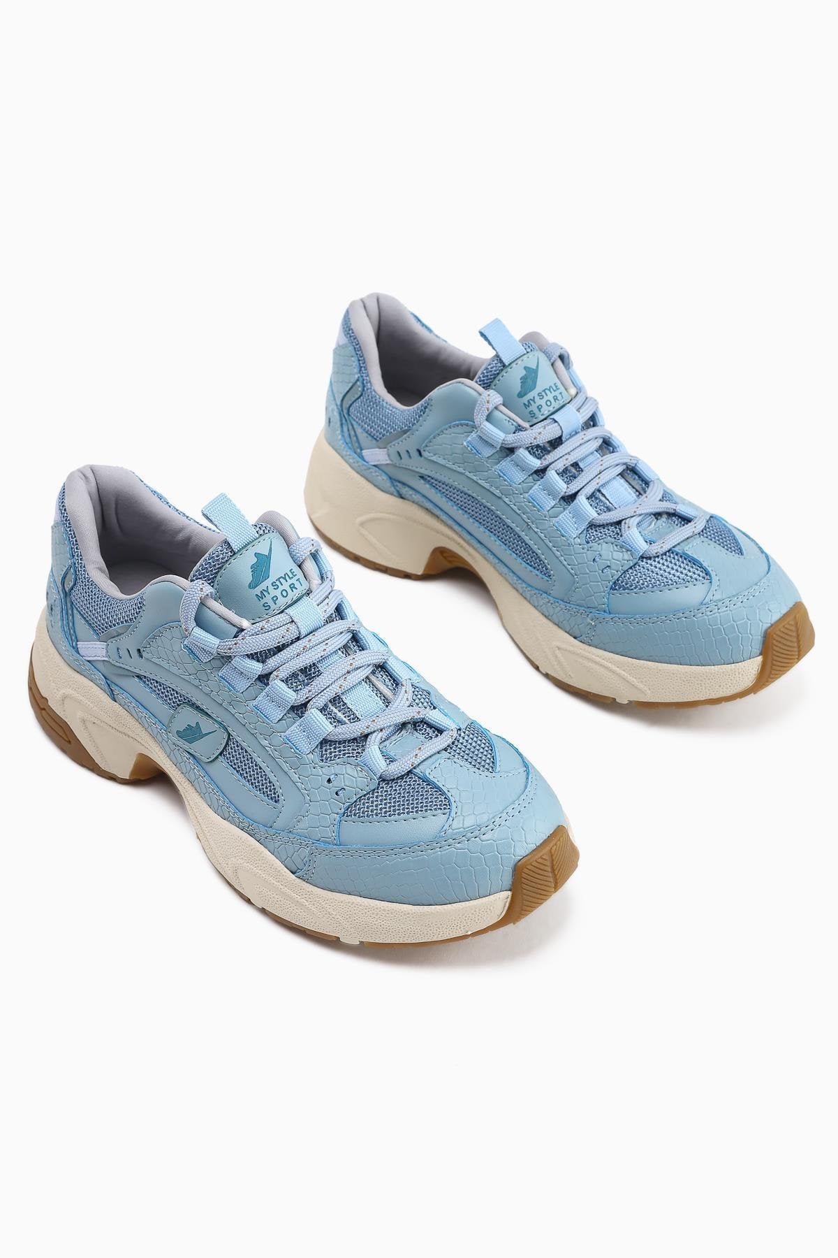 Caisa Blue Textile Detailed Lace-Up Women's Sneakers