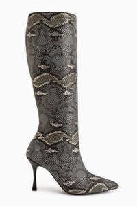 Jana Gray Snake Pattern Pointed Toe Women’s Heeled Boots