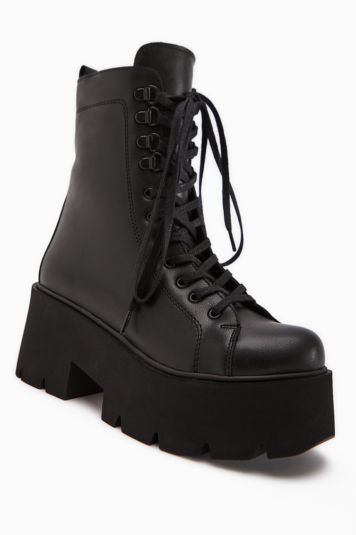 Brit – Black Platform Heeled Combat Boot (Women)