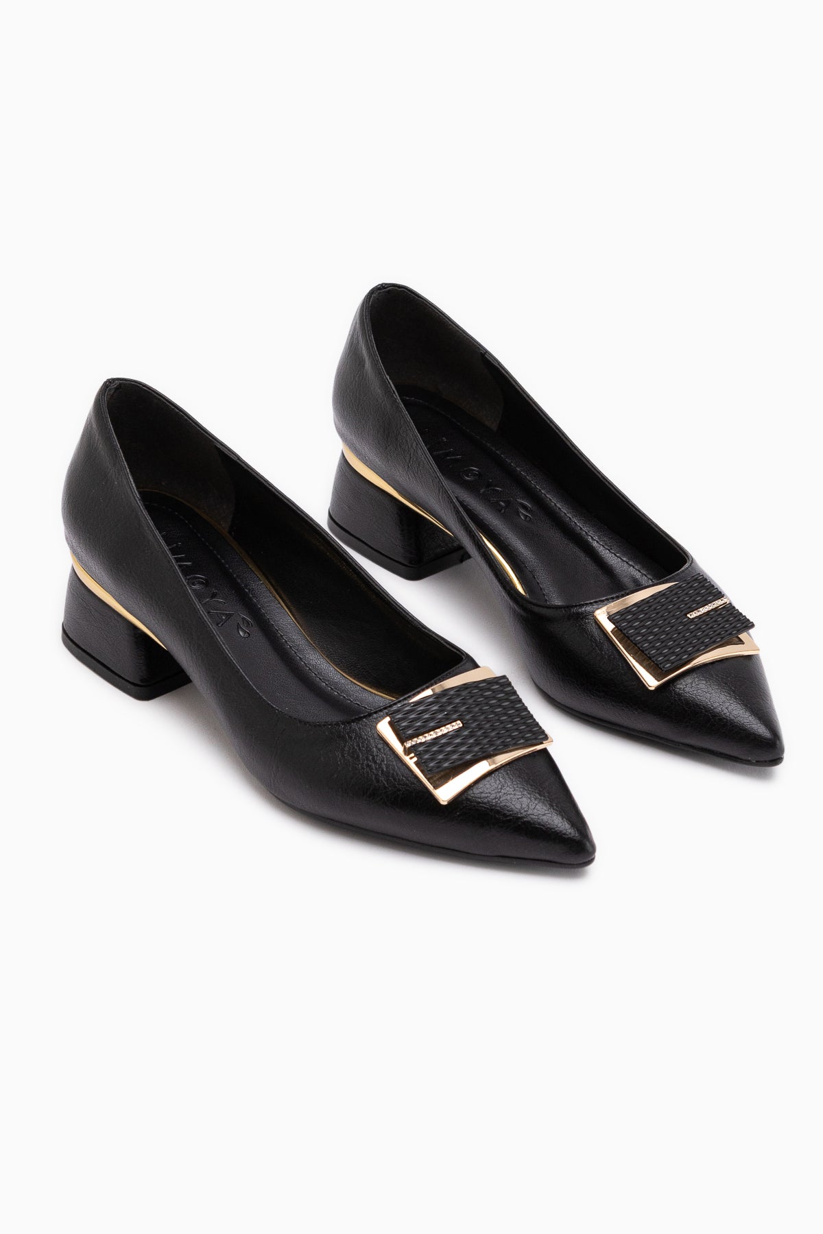 Cindie Black Asymmetrical Buckle Detailed Women’s Heeled Shoes