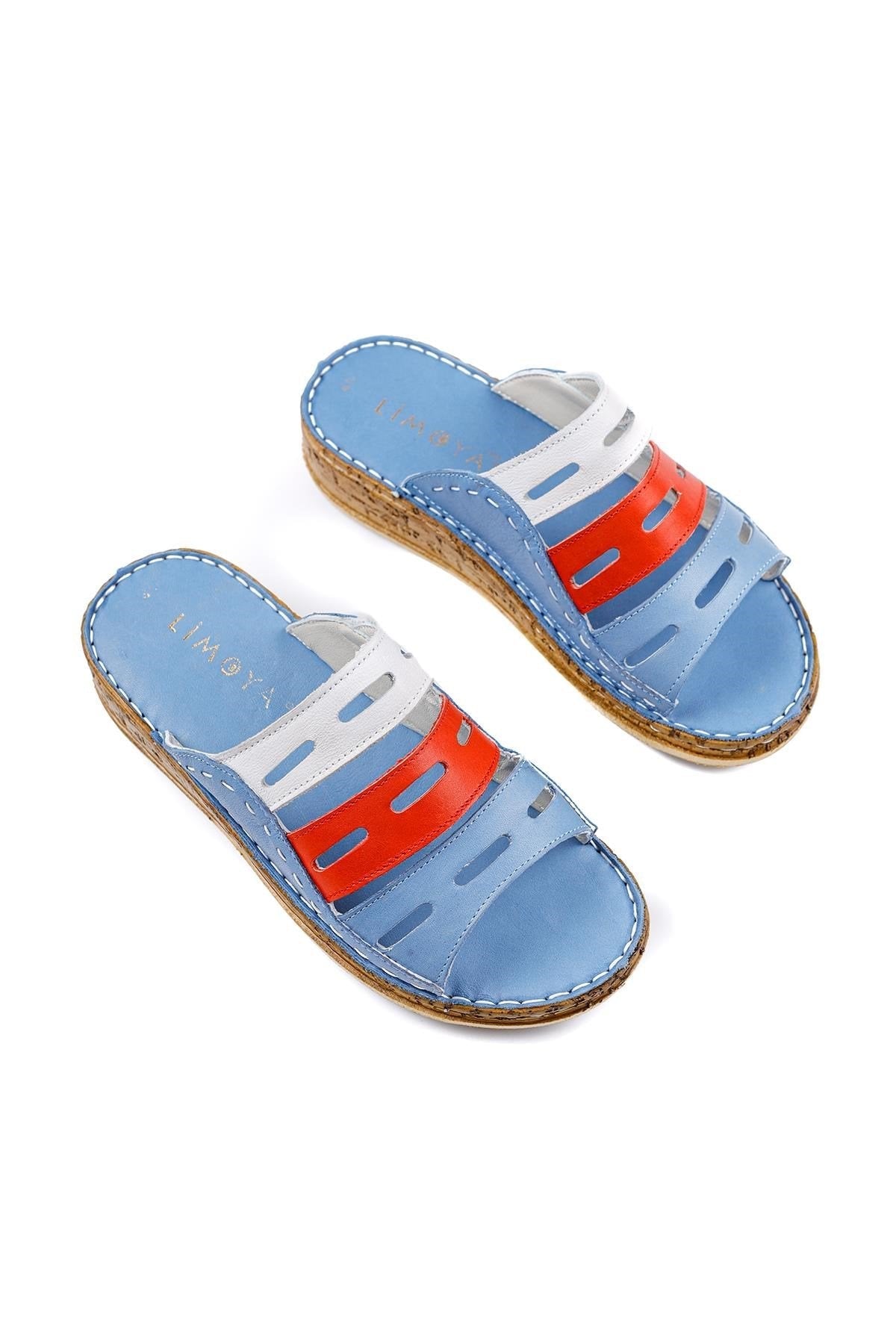 Joelle Genuine Leather – Blue Laser-Cut Slide (Women)