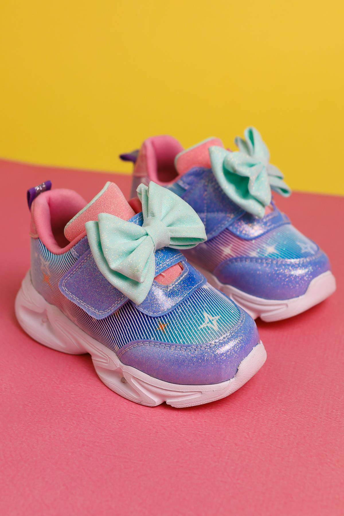 Feliz Blue Bow-Detailed Velcro Light-Up Baby Sneakers