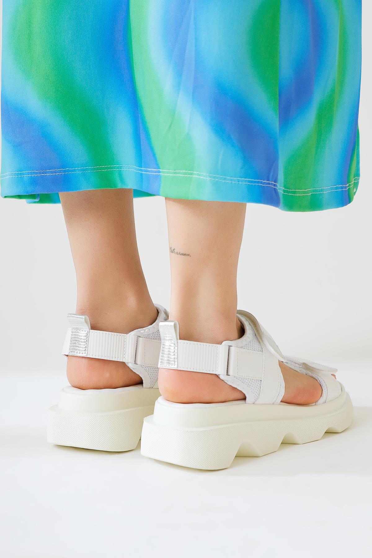 Tale White Single Strap Velcro Detailed Women’s Sandal