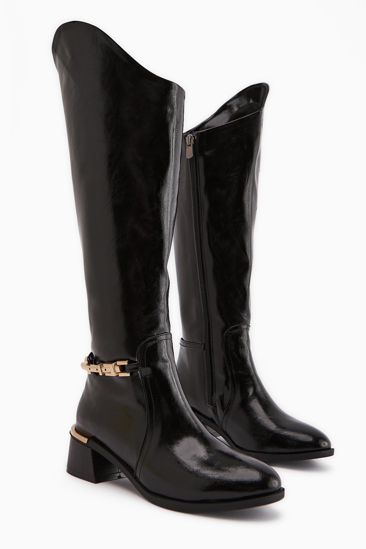 Kamilla – Black Buckle-Detail Knee-High Boot (Women)