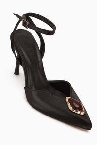 Laura Black Buckled Ankle Strap Women’s Heeled Shoes