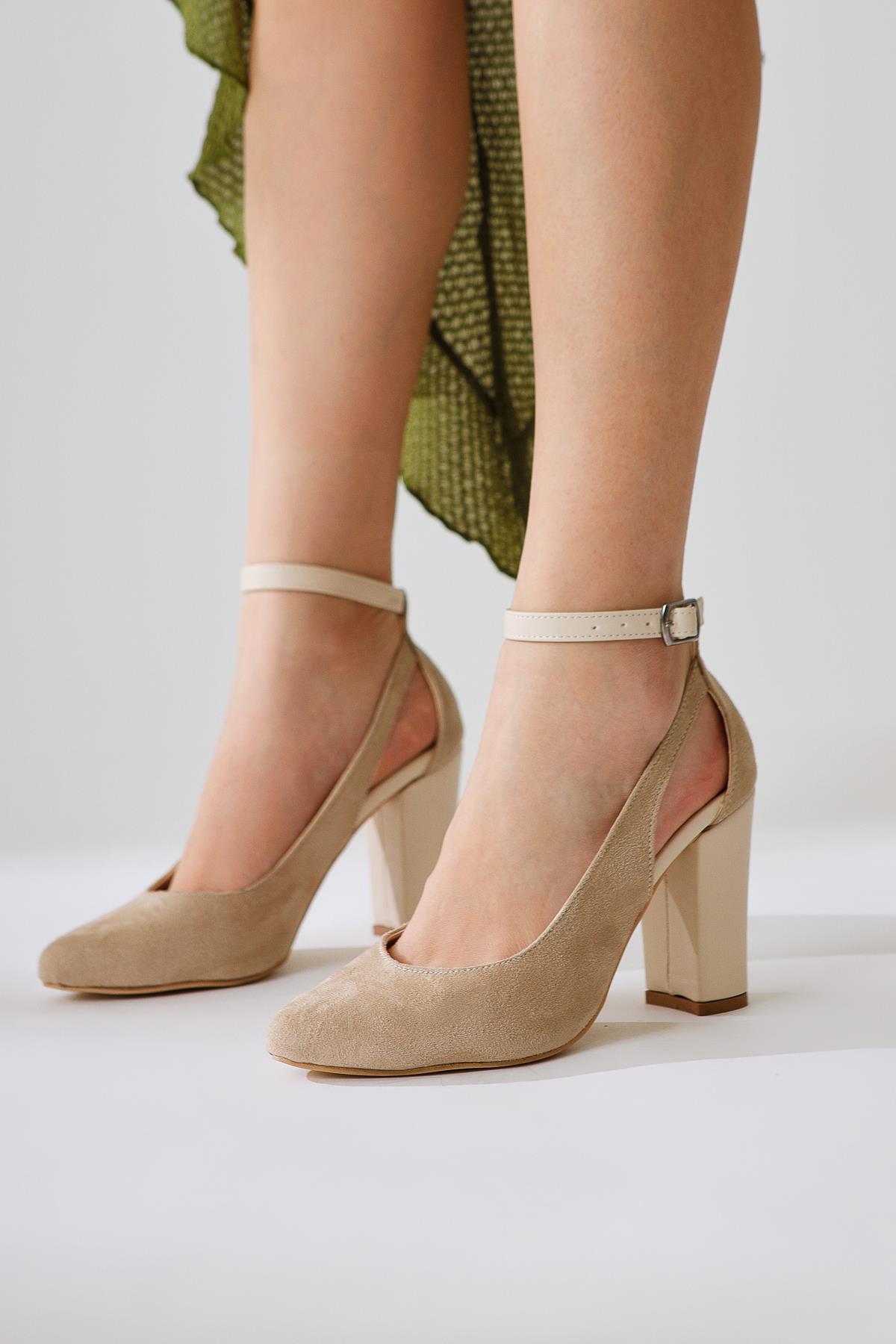 Kyle – Nude Suede Vegan Material Leather-Look Vegan Material Ankle-Beret-Detail High Heel Heeled Shoe (Women)