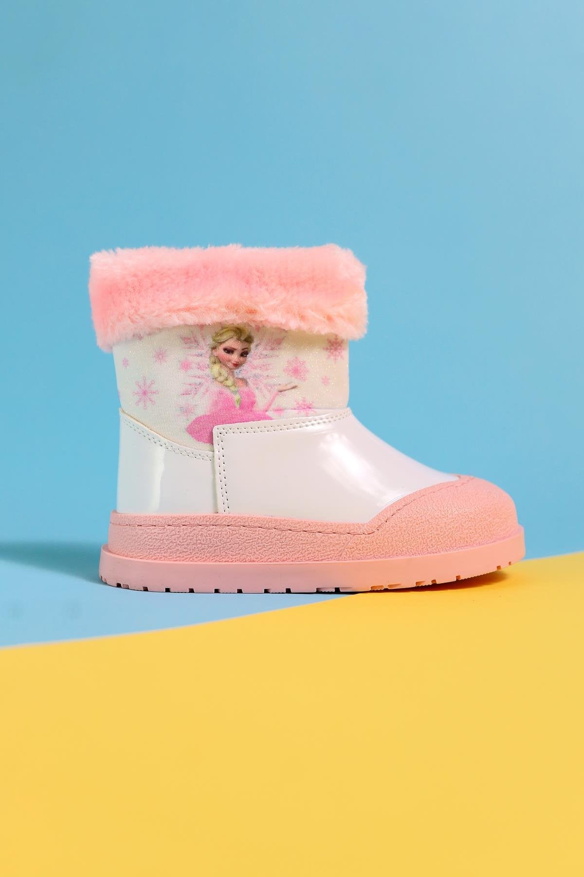 Hannah Pink Kids' Boots with Cartoon Character Print and Fur Lining