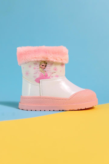 Hannah Pink Kids' Boots with Cartoon Character Print and Fur Lining
