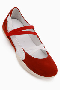 Mary Genuine Leather Red Suede Cross Elastic Strap Women’s Ballet Flats