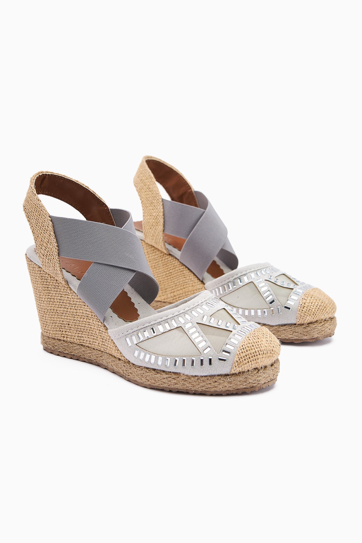 Meliza Gray Elasticated Espadrille Heeled Women's Sandals