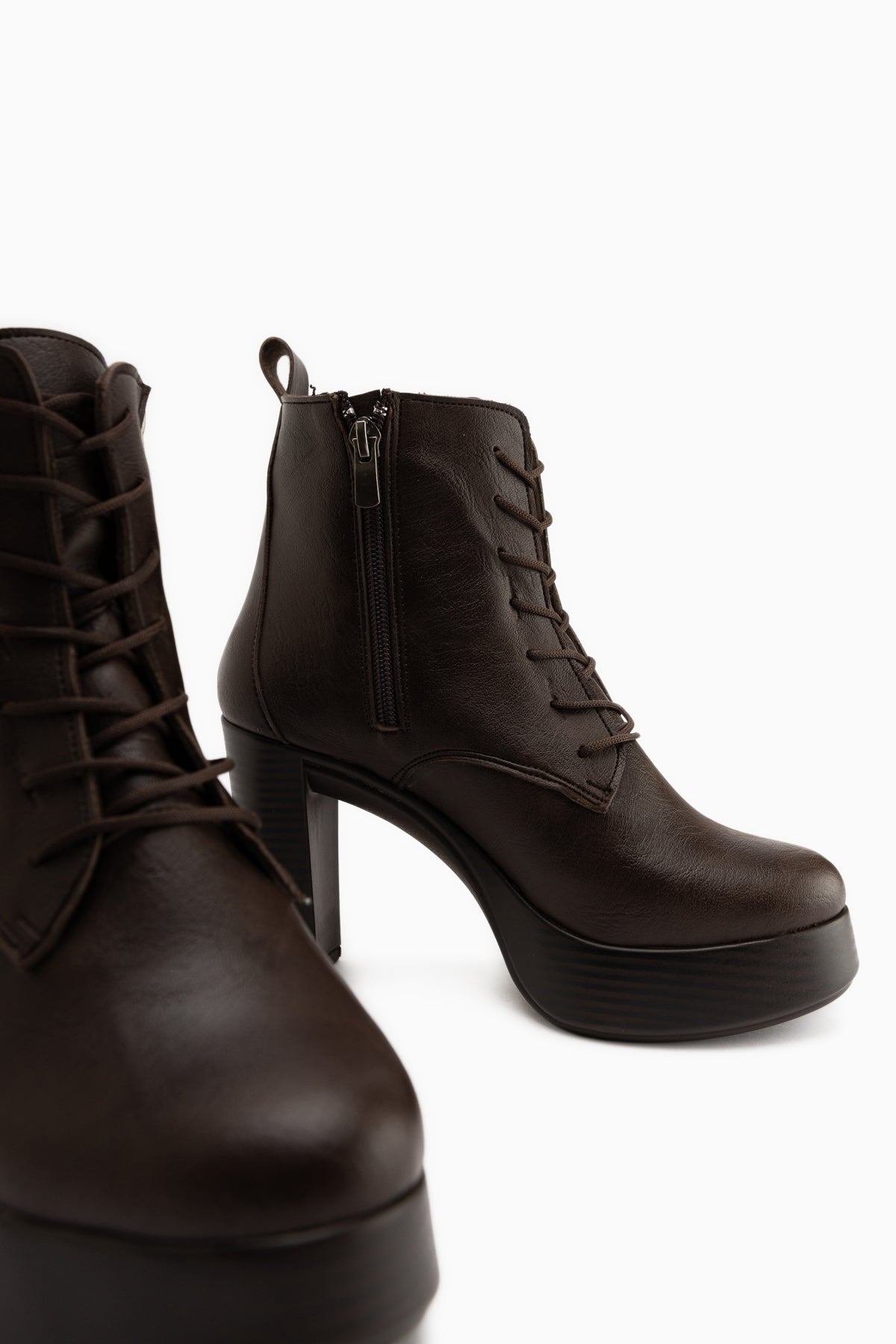 Camia Brown Lace-Up Platform Heeled Women’s Boots