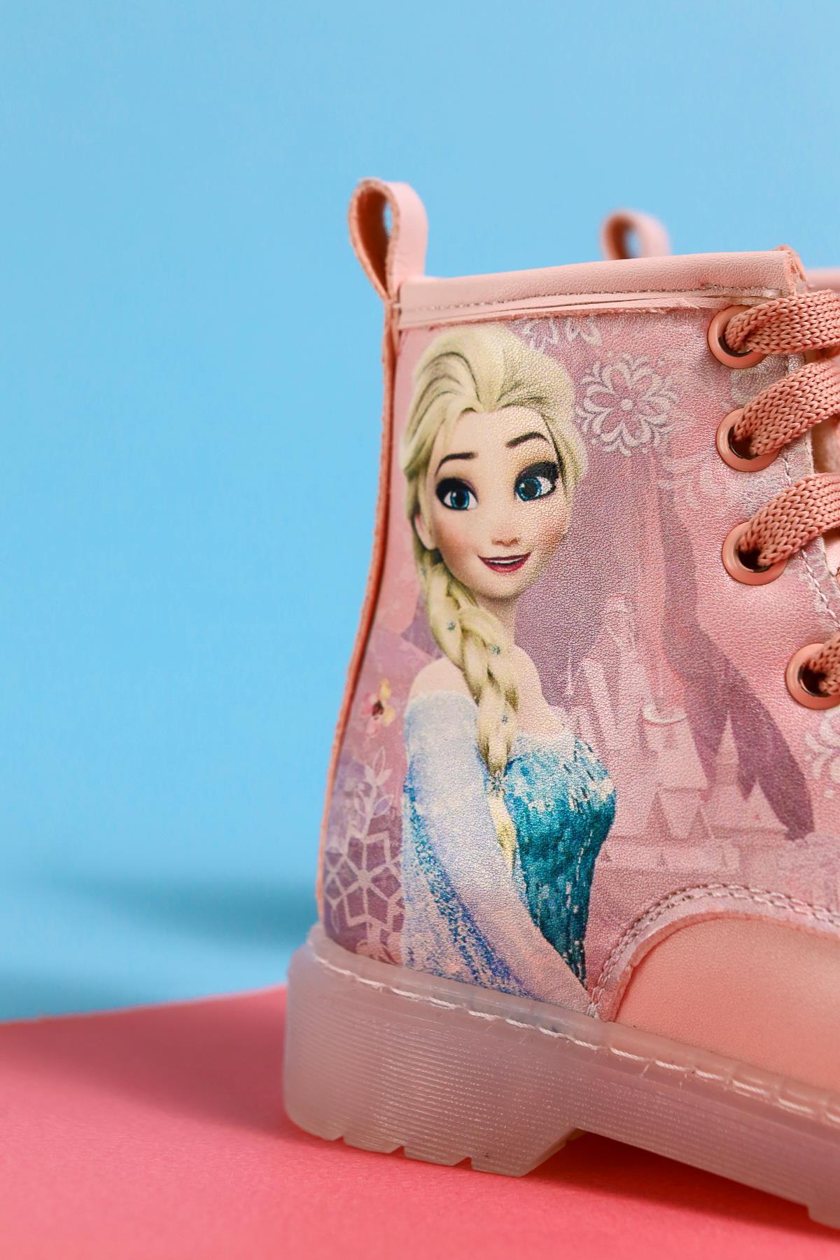 Lyan Powder Pink Striped Character Print Lace-Up Kids Boots