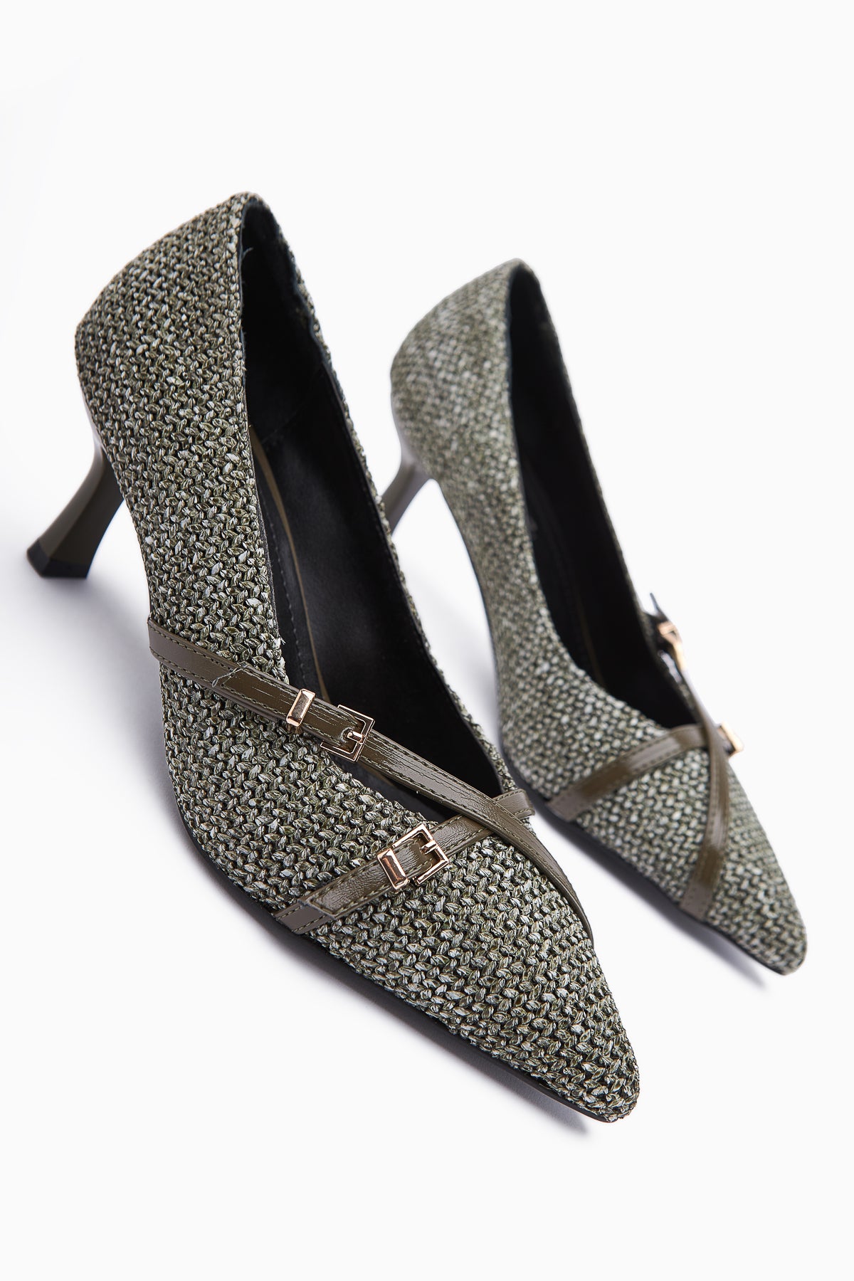 Noran Khaki Knitted Detail Pointed Toe Women’s Heeled Shoes