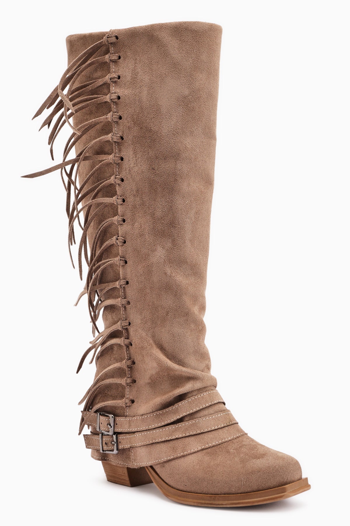 Rozin – Taupe Suede Bohemian Knee-High Boot (Women)