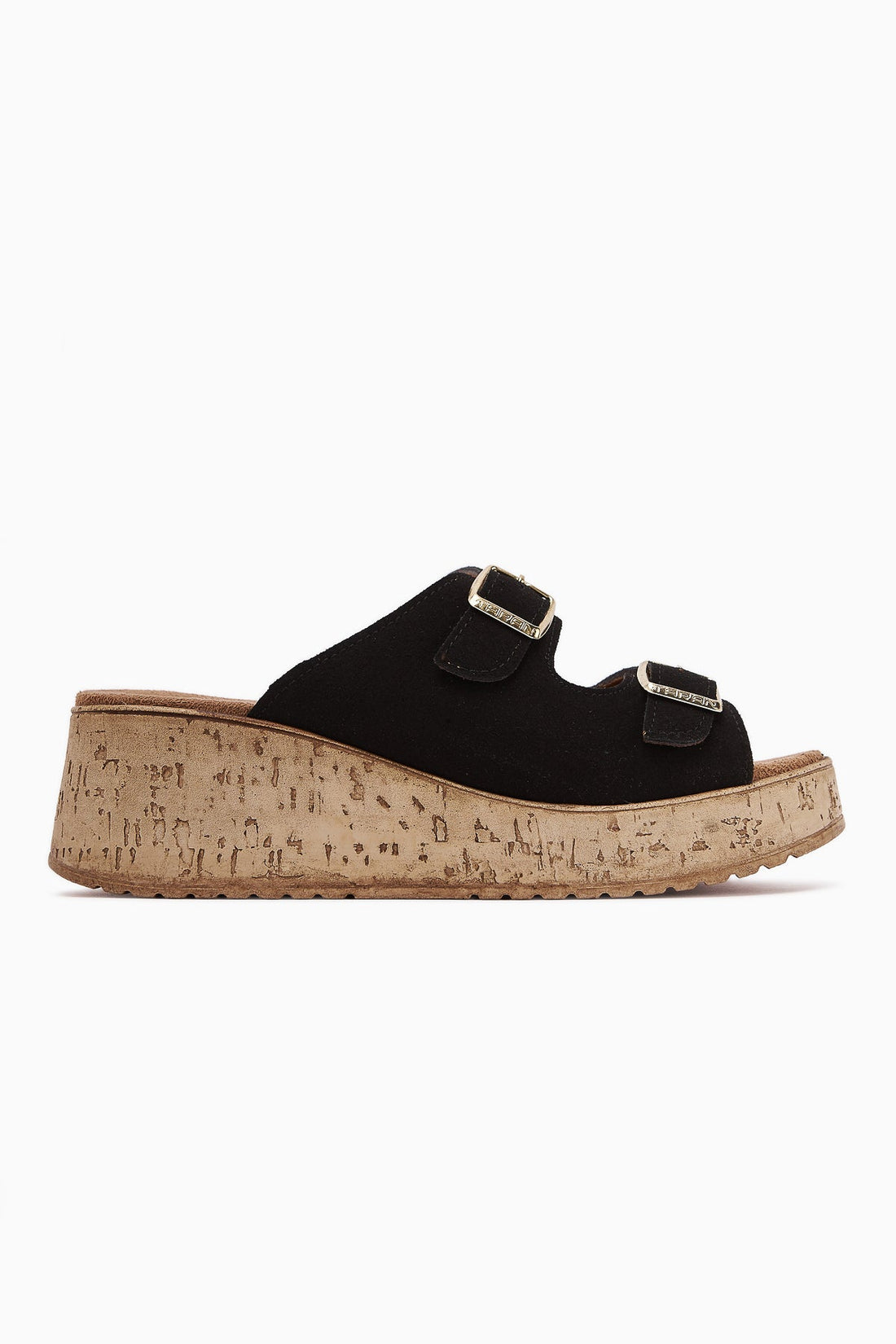 Samina Black Double Strap Chunky Heel Women's Slippers