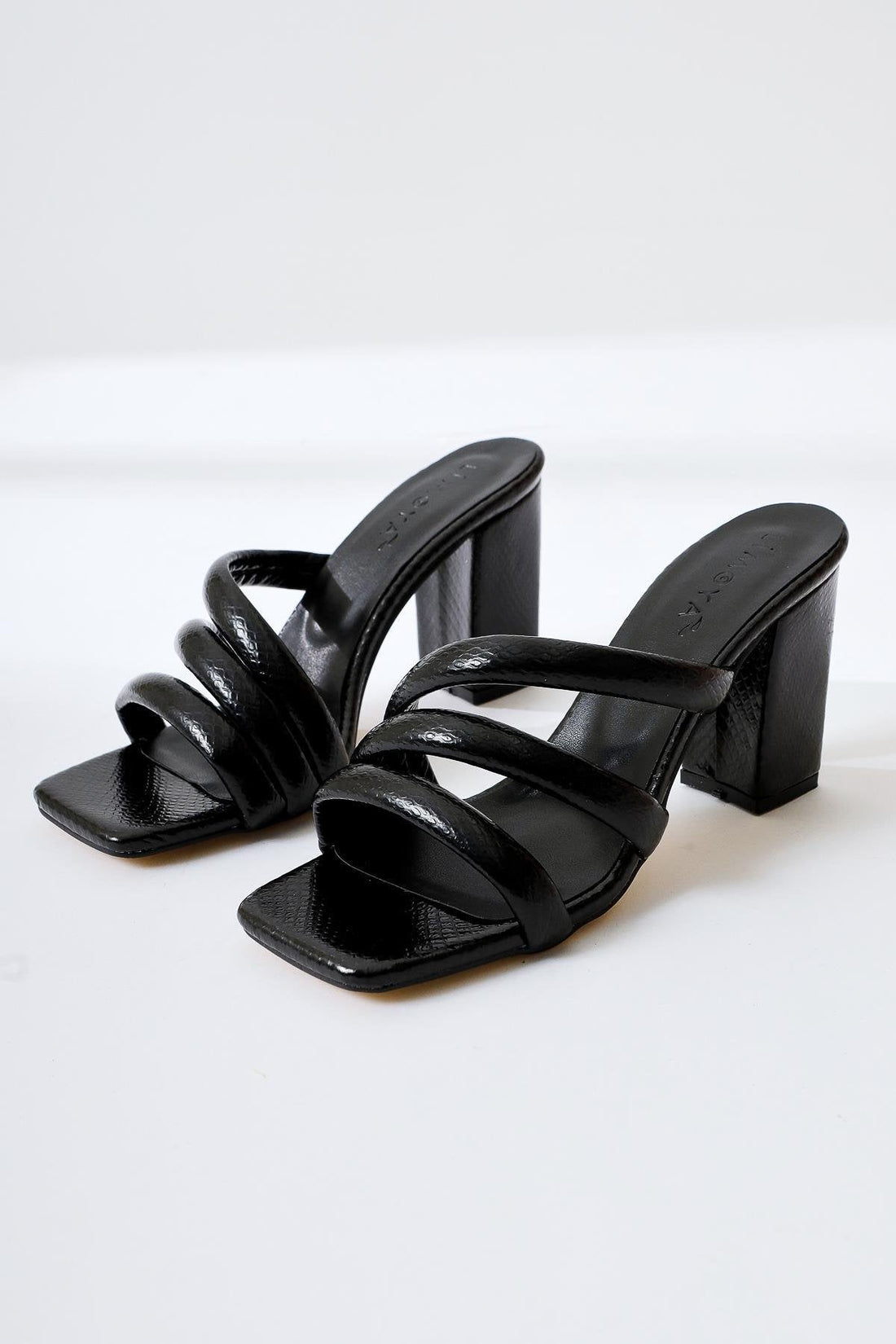 Sasima Black Snake-Print Strap High-Heel Slides