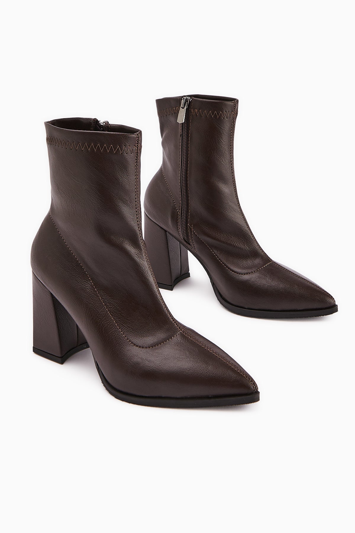 Susy – Brown Stretch Block Heel Boot (Women)