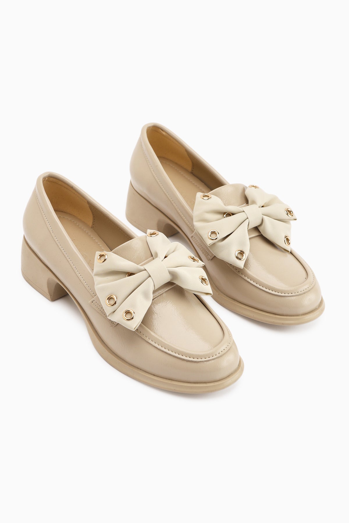 Ivet Nude Bow Detailed Heeled Loafer Women's Shoe
