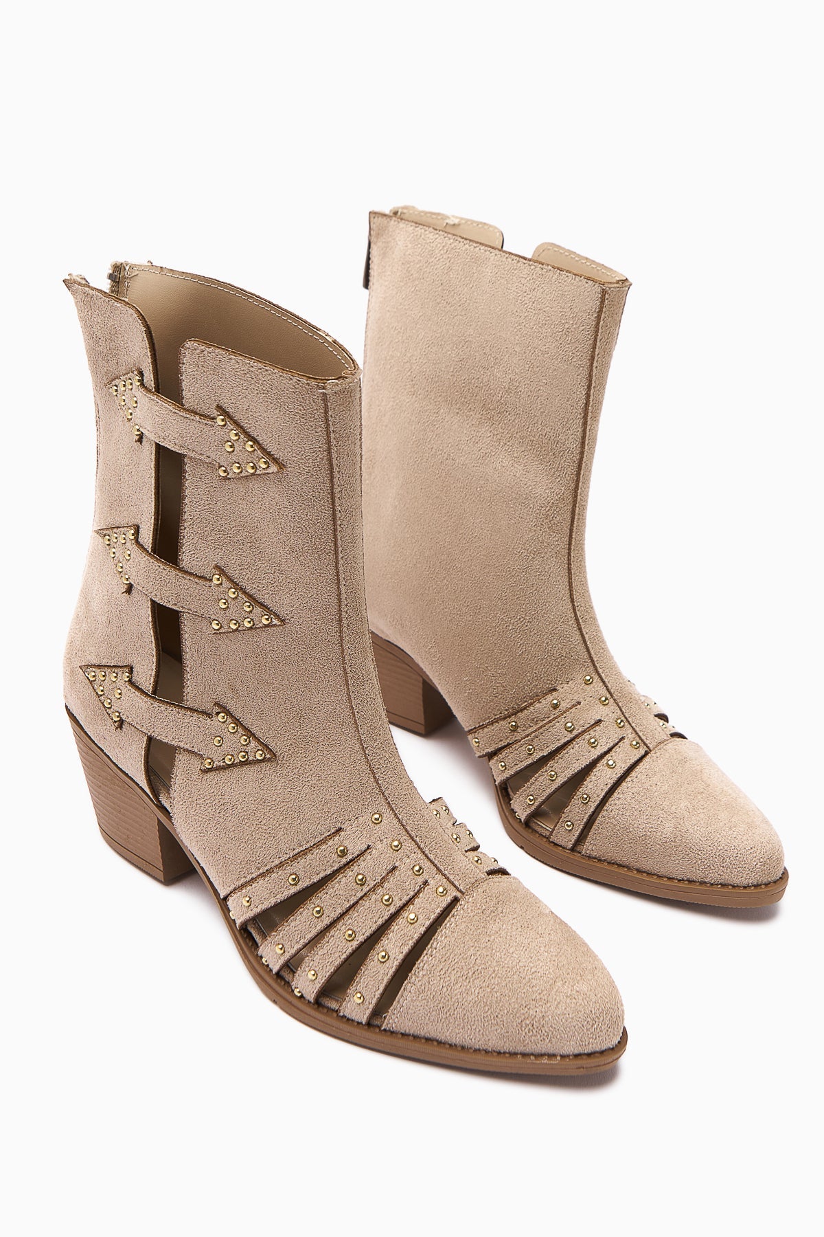 Mayra Women's Beige Suede Western Summer Boots with Buckle and Rear Zipper