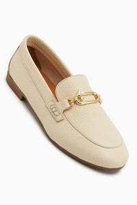 Alessa Genuine Leather Beige Buckled Women’s Loafer Casual Moccasin Shoes