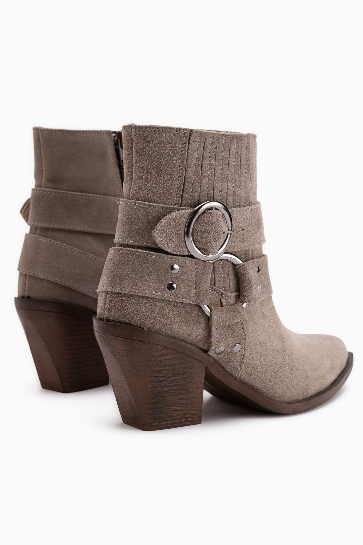 Yuri Genuine Leather Mink Double Buckle Thick Heeled Women’s Cowboy Boots