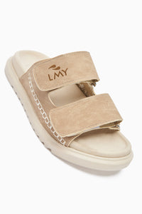 Yumi Women's Beige Slipper with Embroidery Detail and Double Strap
