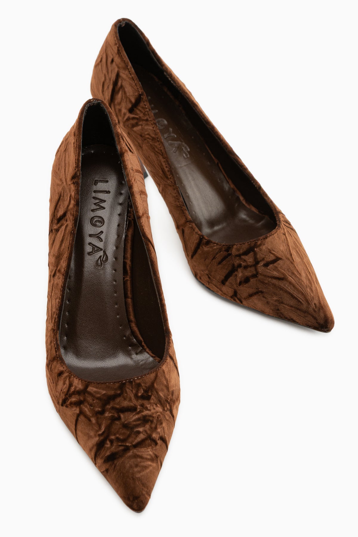 Marcella Brown Satin Textured Pointed Toe Women’s Heeled Shoes