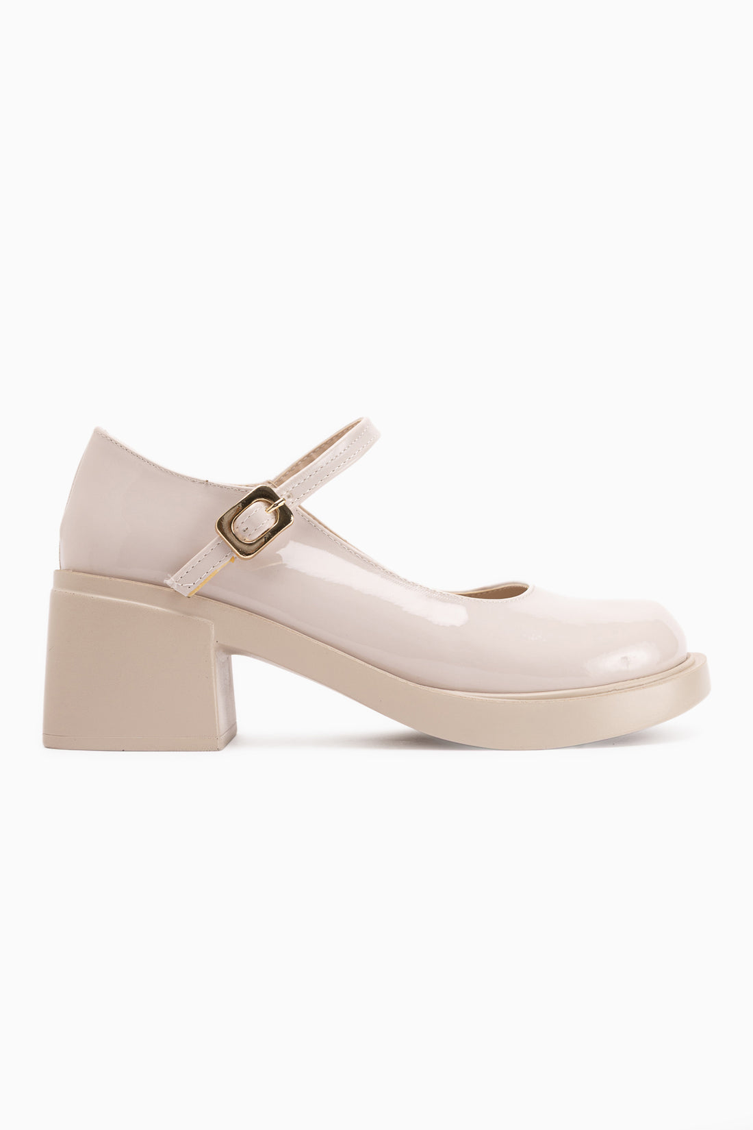 Mirka Beige Patent Strap Women’s Loafer Shoes