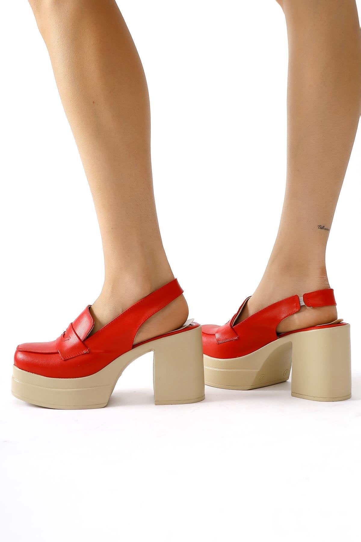 Neval Genuine Leather – Red Platform Cutout Shoe
