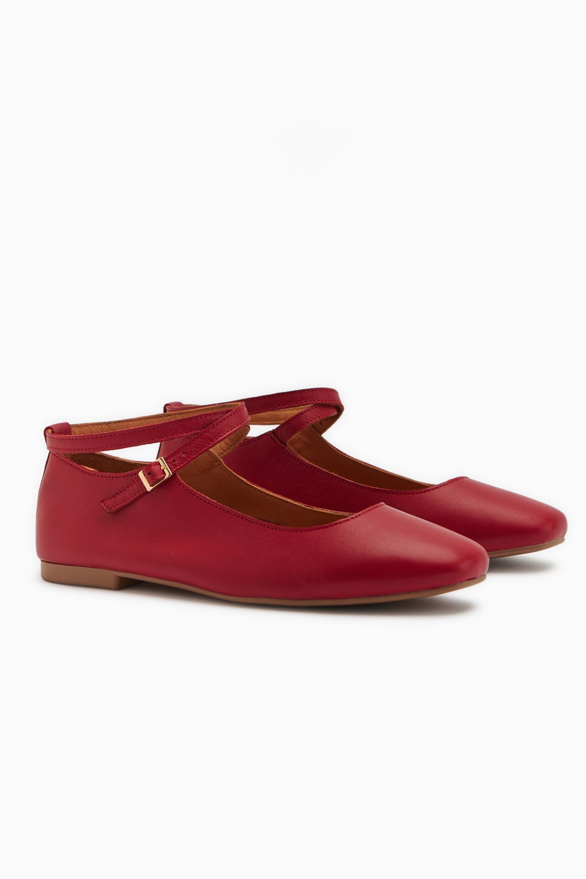 Genuine Leather Red Cross Strap Women’s Ballet Flats