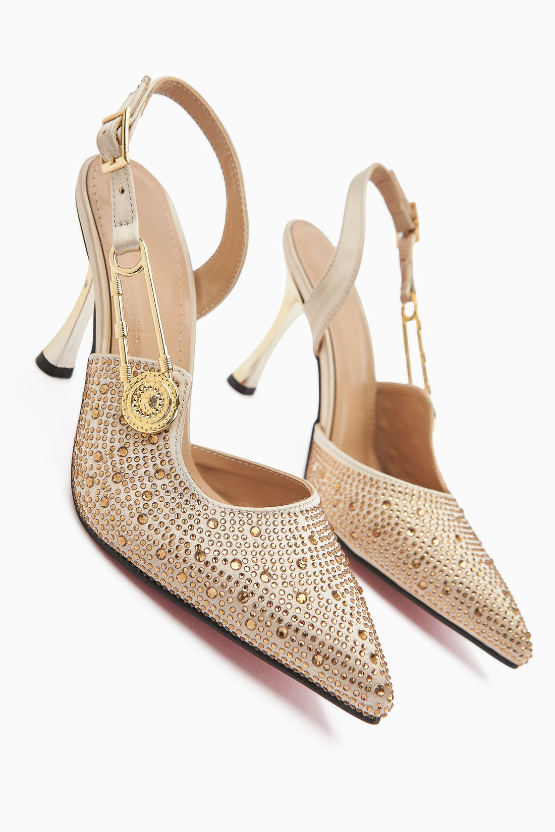 Denise Nude Ankle-Strap Heels with Gemstones