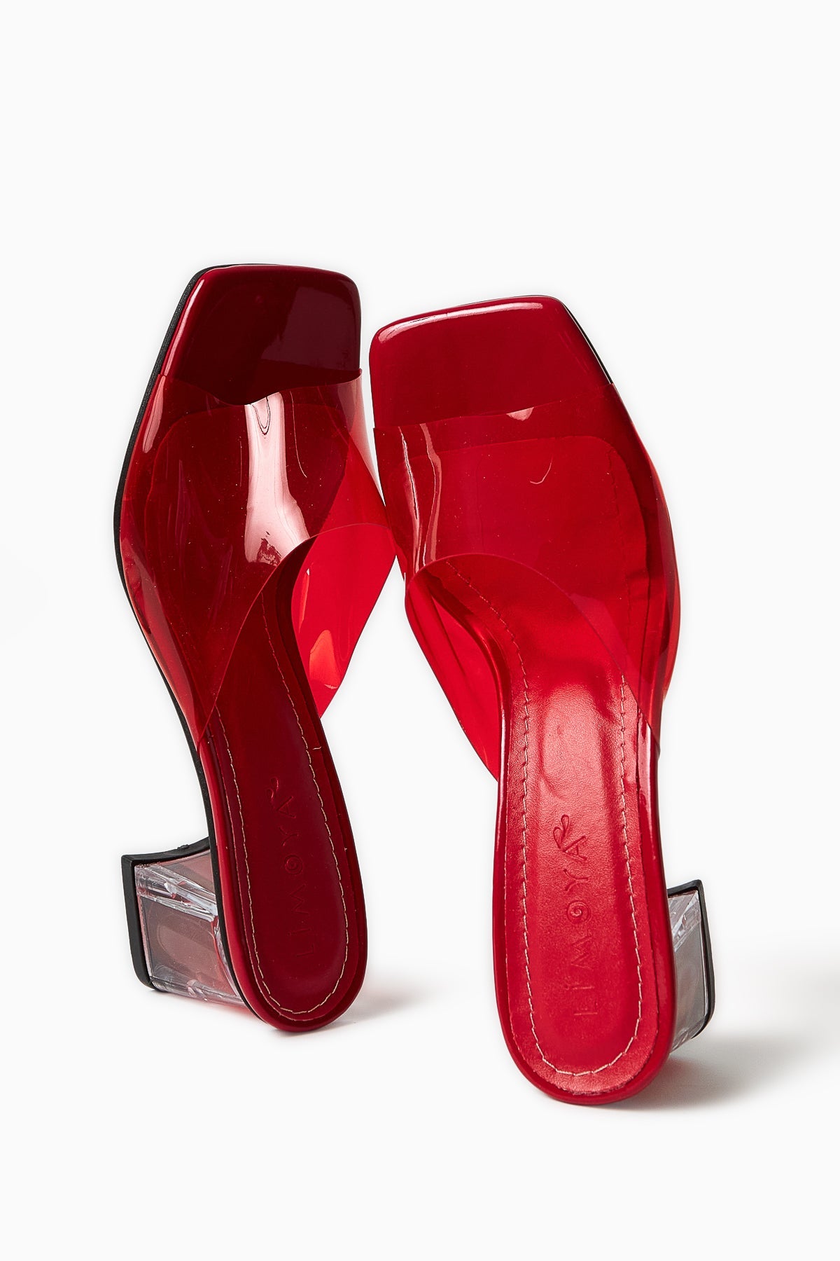 Persa - Red Transparent-Strap Transparent-Heeled Slide (Women)