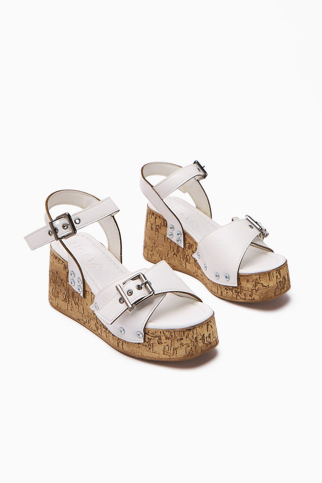 Jenni Women's White Platform Heels with Screw Detail