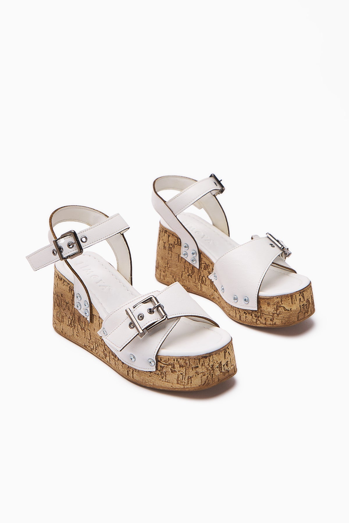 Jenni Women's White Platform Heels with Screw Detail