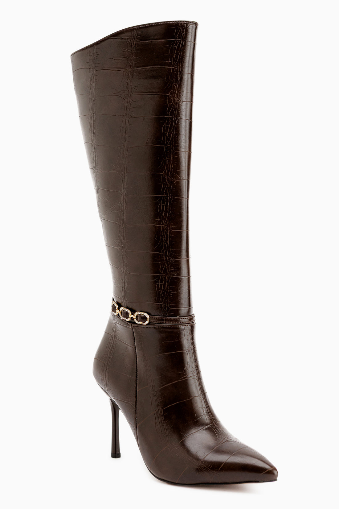 Patty Brown Crocodile Thin Heeled Women’s Boots