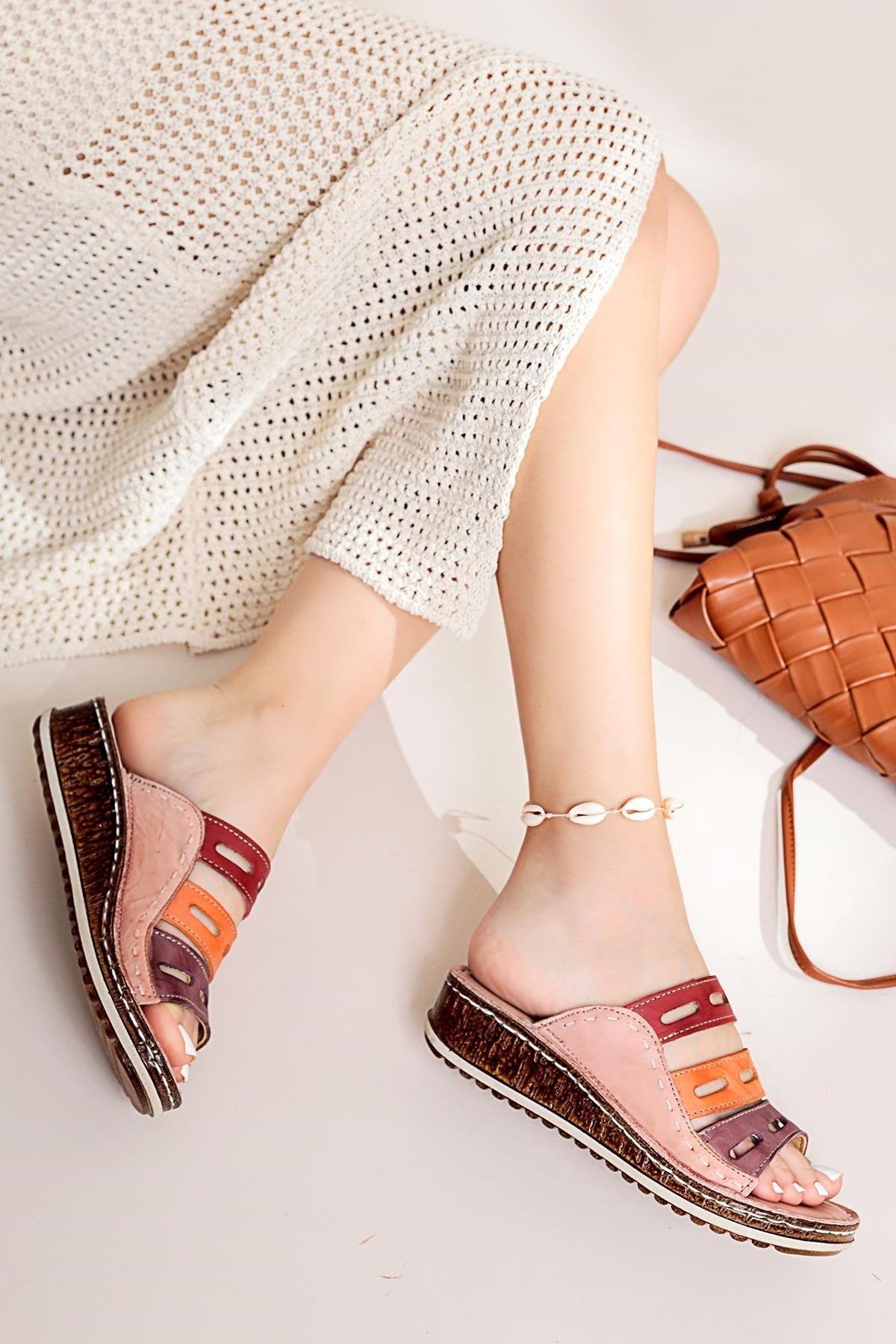 Joelle – Genuine Leather Nude Burgundy Purple Orange Laser-Cut Slide (Women)