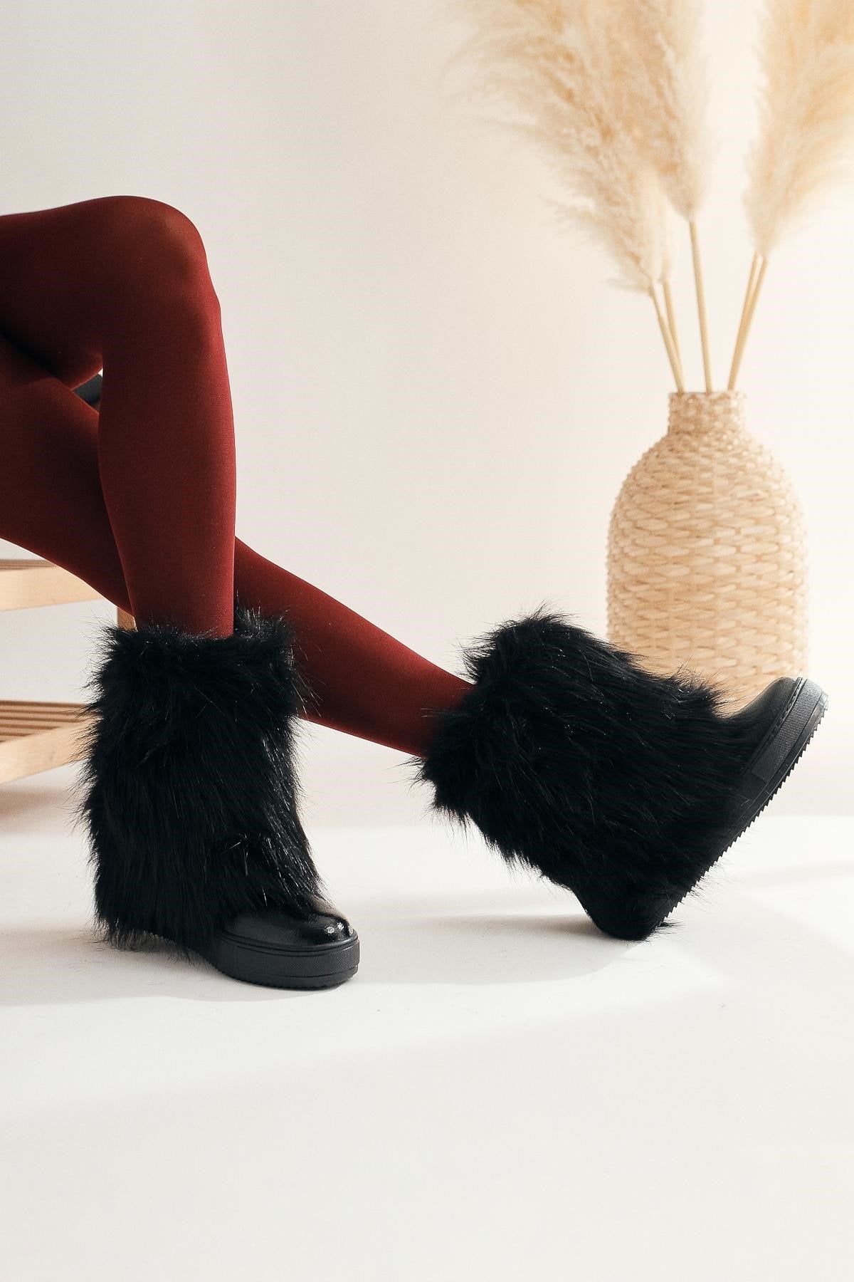 Randi Black Hidden Heel Feathered Women’s Boots