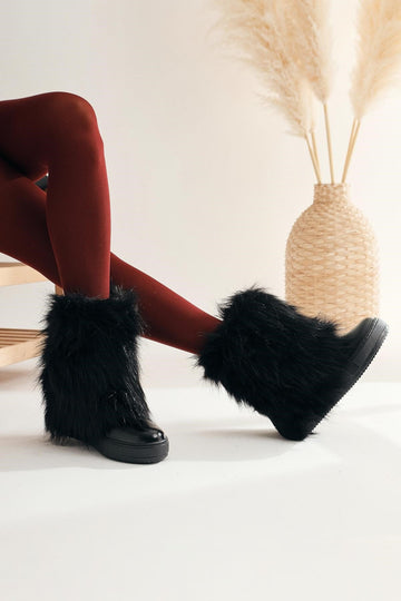 Randi Black Hidden Heel Feathered Women’s Boots