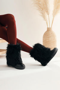 Randi Black Hidden Heel Feathered Women’s Boots