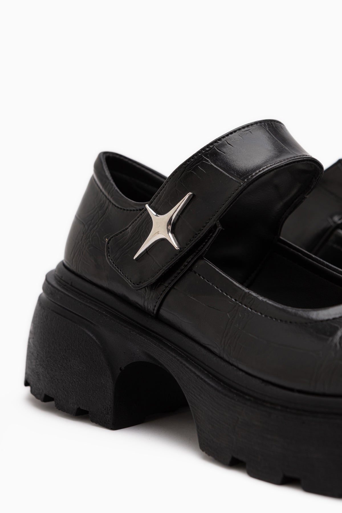 Deena Black Crocodile Platform Sole Women’s Mary Jane Shoes