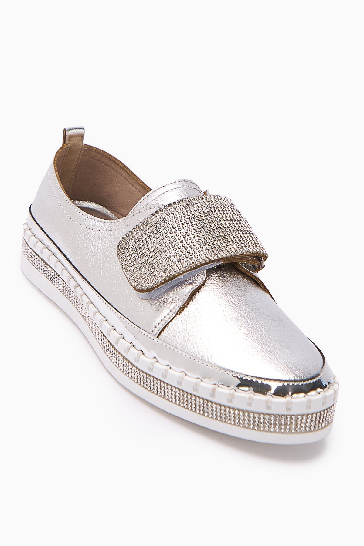 Valmira – White Hook-and-Loop Stone-Detail Shoe (Women)