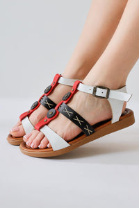 Hilana Genuine Leather White Studded and Stitched Sandals