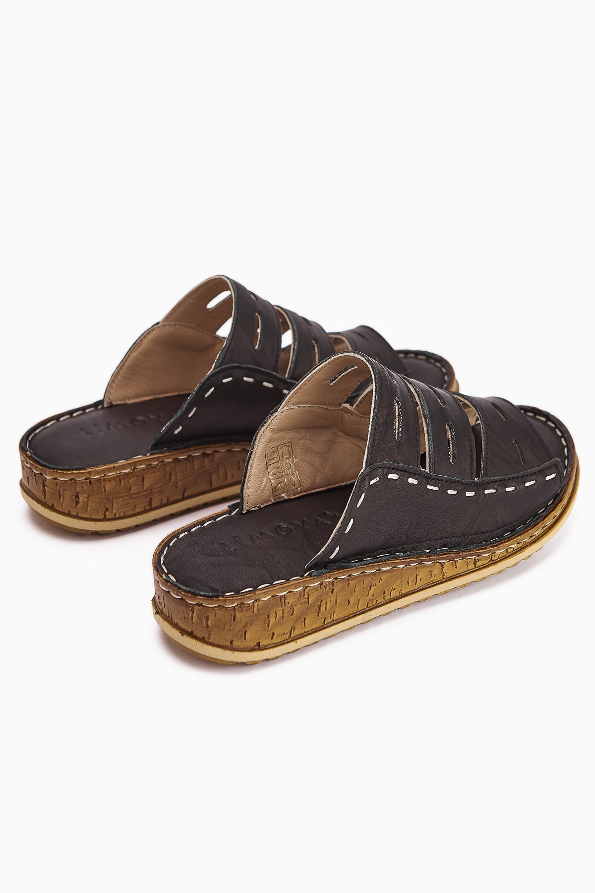 Joelle Genuine Leather Black Comfort Laser Cut Slippers