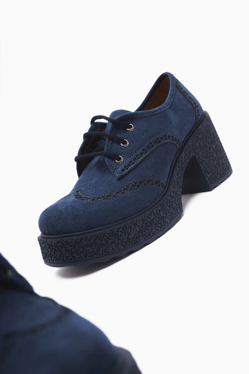 Lenie – Navy Suede Laser-Cut Detail Casual Shoe (Women)
