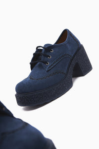 Lenie Navy Suede Laser Cut Detail Casual Shoes